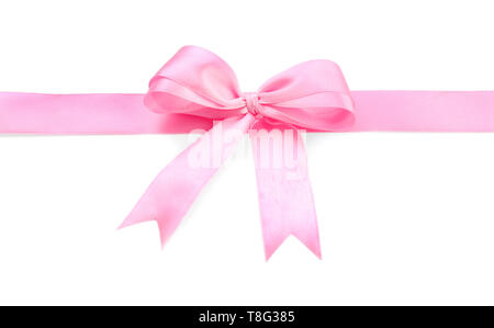 Ruban Rose avec noeud sur fond blanc Banque D'Images