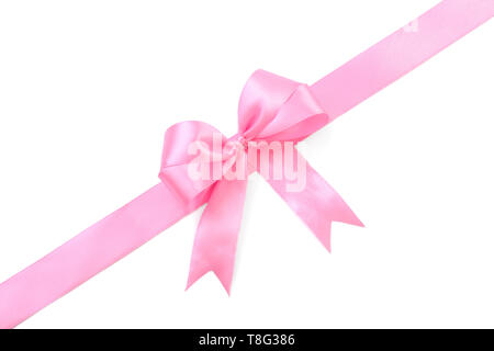 Ruban Rose avec noeud sur fond blanc Banque D'Images