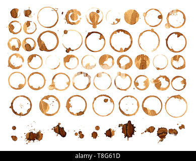 Ensemble de taches de café tasse isolé sur fond blanc Banque D'Images