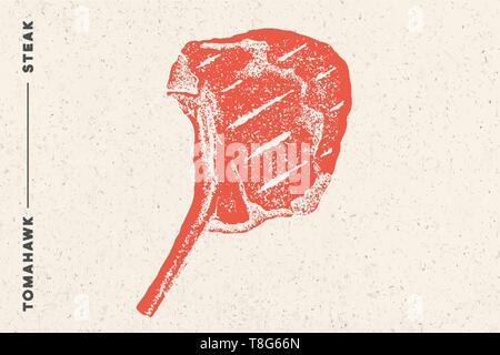 Steak, Tomahawk. Affiche avec texte, silhouette steak Illustration de Vecteur