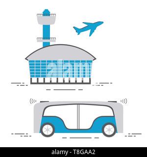 L'auto-conduite transport de passagers à l'aéroport. Bus automatique, véhicule autonome, sans conducteur de bus. Les progrès scientifiques et techniques. Nouvelles techn Illustration de Vecteur