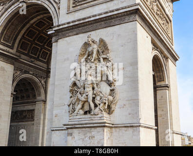 Détails architecturaux de l'Arc de Triomphe ou Arc de Triomphe, Champs-Elysées à Paris France. Avril 2019 Banque D'Images