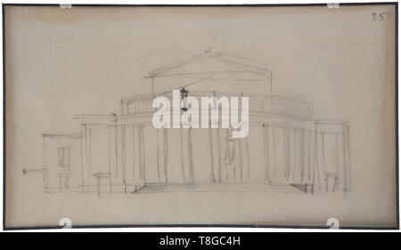 Adolf Hitler - un croquis pour l'Opéra de Linz Crayon sur papier, non signé, numéroté par Speer '35'. Vue de face de l'opéra avec les colonnes du hall d'entrée, l'architrav couronnée d'ornements. Size 20,5 x 11,5 cm. Avec Albert Speer, à partir du 3 janvier 1979 (écrit en anglais) confirmant que le dessin à main était Hitler's concept pour l'Opéra de Linz. Le sketch est répertorié sous le n° 35 Dans son catalogue d'ébauches par Hitler et a été faite en présence de Speer sur l'Obersalzberg. Bien exécuté le dessin architectural, un genre Hitler était spécialisé dans. Sketch, une déclaration, Editorial-Use-seulement Banque D'Images