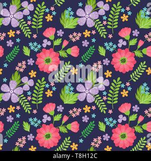 Seamless vector dessinés à la main avec motif floral de fleurs roses et lilas Illustration de Vecteur