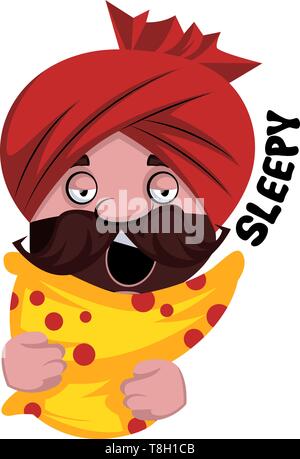 Homme avec turban sleepy, illustration, vecteur sur fond blanc. Illustration de Vecteur