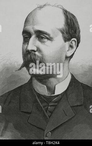 Segismundo Moret y Prendergast (1838-1913). Haciendista, literato político y español. Jefe del Partido Democrático-Monárquico. Dibujo por Badillo. Gravure par Arturo Carretero (m.1903). La Ilustración Española y Americana, 15 de noviembre de 1881. Banque D'Images