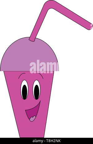 Verre de soude avec face hand drawn vector design, illustration, sur fond blanc. Illustration de Vecteur