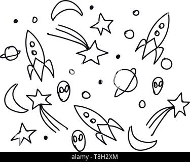 Course de l'espace dessiné à la main ligne design, illustration, vecteur sur fond blanc. Illustration de Vecteur