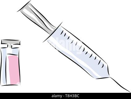 Seringue hand drawn vector design, illustration, sur fond blanc. Illustration de Vecteur