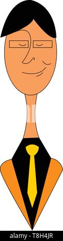 Garçon avec cravate jaune hand drawn vector design, illustration, sur fond blanc. Illustration de Vecteur