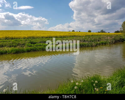 Grand Union Canal dans le pays vu près du village de Blisworth. Photo prise avec un téléphone mobile. Banque D'Images