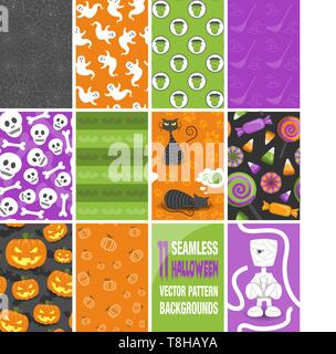 Vecteur Halloween background seamless pattern en vert gris violet orange Illustration de Vecteur