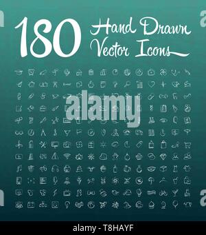 Hand drawn vector icons et un tableau historique Illustration de Vecteur
