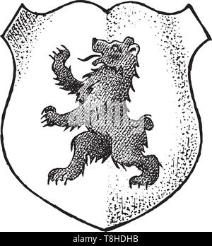 L'animal pour l'héraldique en style vintage. Armoiries gravées avec l'ours. Emblèmes médiévale et le logo de la fantasy kingdom. Illustration de Vecteur