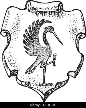 L'animal pour l'héraldique en style vintage. Armoiries gravées avec stork bird. Emblèmes médiévale et le logo de la fantasy kingdom. Illustration de Vecteur