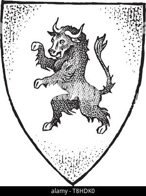 L'animal pour l'héraldique en style vintage. Armoiries gravées avec bull. Emblèmes médiévale et le logo de la fantasy kingdom. Illustration de Vecteur