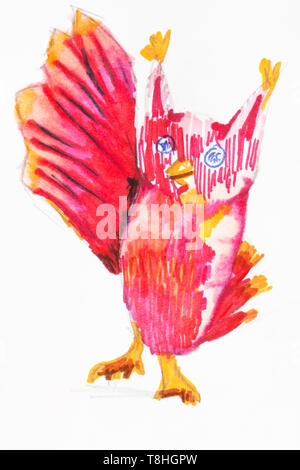 Heureuse fantaisie chouette rose à la main en feutre sur papier blanc Banque D'Images