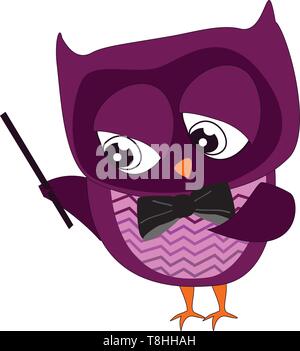 Chouette un violet foncé en enseignant la musique tenant un bâton, vecteur, dessin en couleur ou d'illustration. Illustration de Vecteur