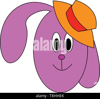 Un lapin mignon avec de longues oreilles flappy portant un chapeau jaune et orange, Scénario, dessin en couleur ou d'illustration. Illustration de Vecteur