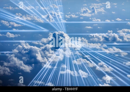 Rednering 3D d'une image conceptuelle de données numériques circulant dans le nuage Banque D'Images