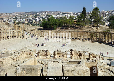 Forum ovale et Cardo Maximus, Jerash, Jordanie, Dzseras Gerasza ovális fórum,, Banque D'Images