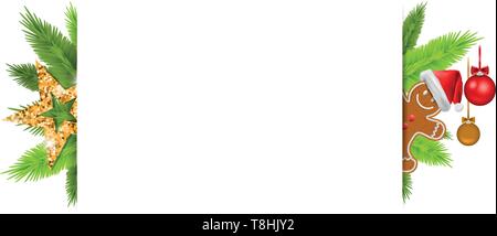 Bannière de Noël avec des branches de sapin, d'épices avec du texte blanc fort vecteur conception isolés Illustration de Vecteur