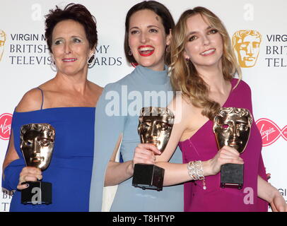 London, UK . Fiona Shaw, Phoebe Waller-Bridge et Jodie Comer Virgin Media Television Awards BAFTA 2019 - Salle de presse au Royal Festival Hall, Londres, le 12 mai 2019 . Ref : CMT73 -J4881-130519 Keith Mayhew/Monument des médias. . Credit : CMT MEDIA/Alamy Live News Banque D'Images