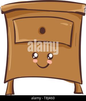 Une jolie table de chevet de couleur brune avec un seul tirage en elle, vecteur, dessin en couleur ou d'illustration. Illustration de Vecteur