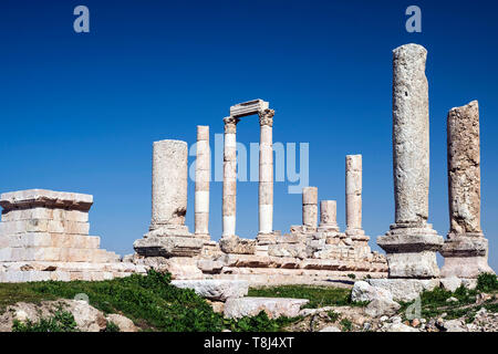 Ruines du temple, La Citadelle d'Amman, Amman, Jordanie Banque D'Images