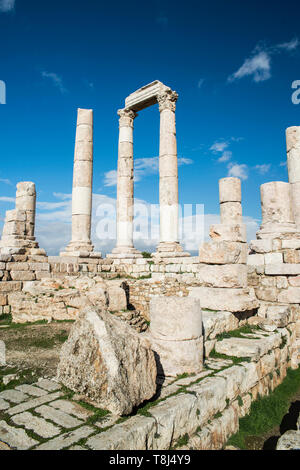 Ruines du temple, La Citadelle d'Amman, Amman, Jordanie Banque D'Images