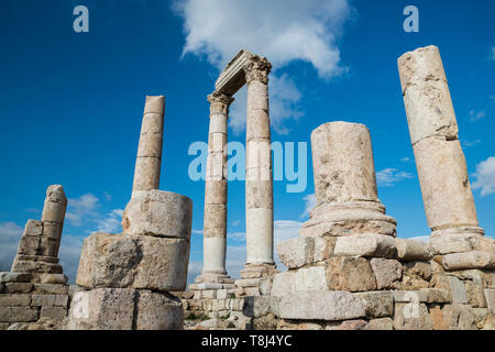 Ruines du temple, La Citadelle d'Amman, Amman, Jordanie Banque D'Images