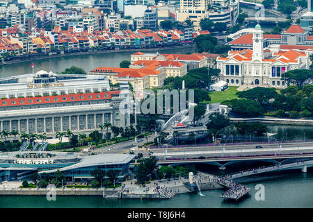 Une vue aérienne du Parc Merlion et Singapour, Singapour, en Asie du sud-est Banque D'Images