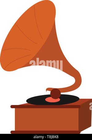 Un sol en bois et laiton vintage gramophone qui joue de la musique et des documents semblables à un lecteur de cassette, lecteur CD ou un lecteur MP3, isolé sur blanc backgroun Illustration de Vecteur