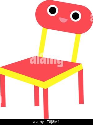 D'un fauteuil rouge Emoji par un carré conducteur, quatre jambes, et l'appui-dos ou le rail, a un mignon petit visage avec deux grands yeux et lèvres rose est Illustration de Vecteur