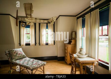 Canada, Nouveau-Brunswick, Île Campobello, Parc international Roosevelt de Campobello, Roosevelt Cottage, ancienne résidence d'été du président américain Franklin D. Roosevelt, chambre avec modèle d'avion de papier Banque D'Images