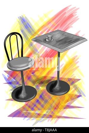 Table de café avec café sur fond blanc Illustration de Vecteur