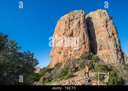 La France, Var, Agay, commune de Saint Raphael, massif de l'Esterel, la roche de Saint Pilon (478m) au Cap Roux col (404m) Banque D'Images