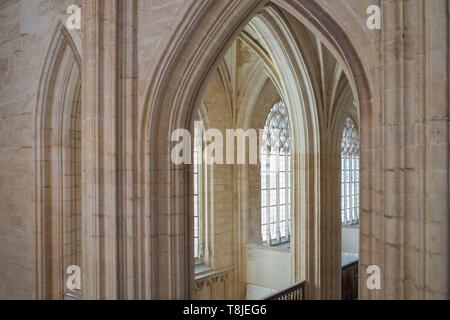 La France, l'Ain, Bourg en Bresse, Monastère Royal de Brou restauré en 2018, l'église de Saint Nicolas de Tolentino, chef d'oeuvre de style gothique flamboyant, la grande nef accueille des spectacles culturels Banque D'Images