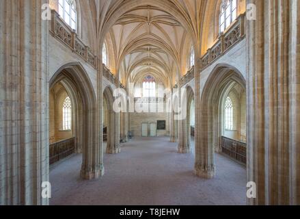 La France, l'Ain, Bourg en Bresse, Monastère Royal de Brou restauré en 2018, l'église de Saint Nicolas de Tolentino, chef d'oeuvre de style gothique flamboyant, la grande nef accueille des spectacles culturels Banque D'Images