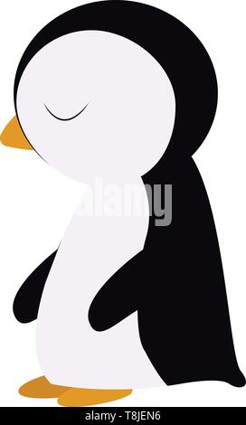 Peu de graisse penguin sur les nuées avec visage souriant, Scénario, dessin en couleur ou d'illustration. Illustration de Vecteur