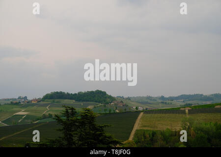 Monforte d'alba avec son village médiéval, ses églises anciennes et les collines où les vignes qui donnent vie à la célèbre vin piémontais règne supr Banque D'Images