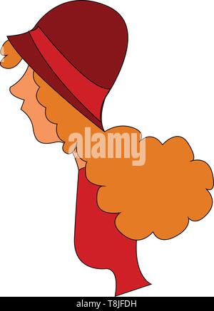 Une fille avec de beaux cheveux orange portant un chapeau brun et un joli chemisier rouge, Scénario, dessin en couleur ou d'illustration. Illustration de Vecteur