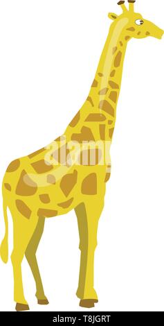 Un animal au long cou, ils appellent ça des girafes, avec les taches brunes, les cornes, longue queue, ouvrez les yeux, Scénario, dessin en couleur ou d'illustration. Illustration de Vecteur