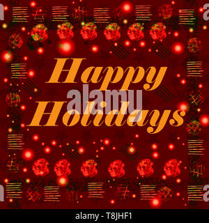 Happy Holiday rouge typographie carte avec décorations sucrées. Banque D'Images