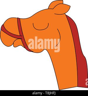 Dessin d'une tête de chameau qui est de couleur brune, yeux clos et ses cheveux sont de couleur brun foncé., Scénario, dessin en couleur ou d'illustration. Illustration de Vecteur