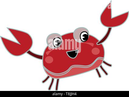 Un crabe rouge heureux avec deux griffes et six pattes, Scénario, dessin en couleur ou d'illustration. Illustration de Vecteur