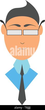 Un homme avec des lunettes rectangulaires portant un maillot bleu avec un long black tie, Scénario, dessin en couleur ou d'illustration. Illustration de Vecteur