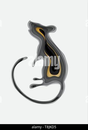 L'art du papier 3d illustration. Symbole de 2020 souris, rat, dans du papier d'or et d'art de style demi-teinte gris dégradés. Disposition de conception de bannières présentations Illustration de Vecteur