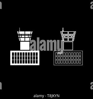 Tour de contrôle de l'aéroport Bâtiment de l'aéroport de la tour de contrôle de vol aperçu l'icône couleur blanc set vector illustration style plat simple image Illustration de Vecteur