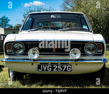 Cortina Lotus Mark 2 (Ford) voiture classique, blanc, année 1968,UK Banque D'Images